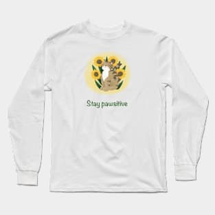 Stay pawsitive cat and sunflowers Long Sleeve T-Shirt